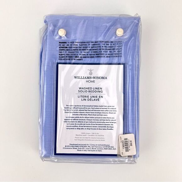 Williams Sonoma Washed Linen Euro Sham Blue 26x26 New - Picture 3 of 4